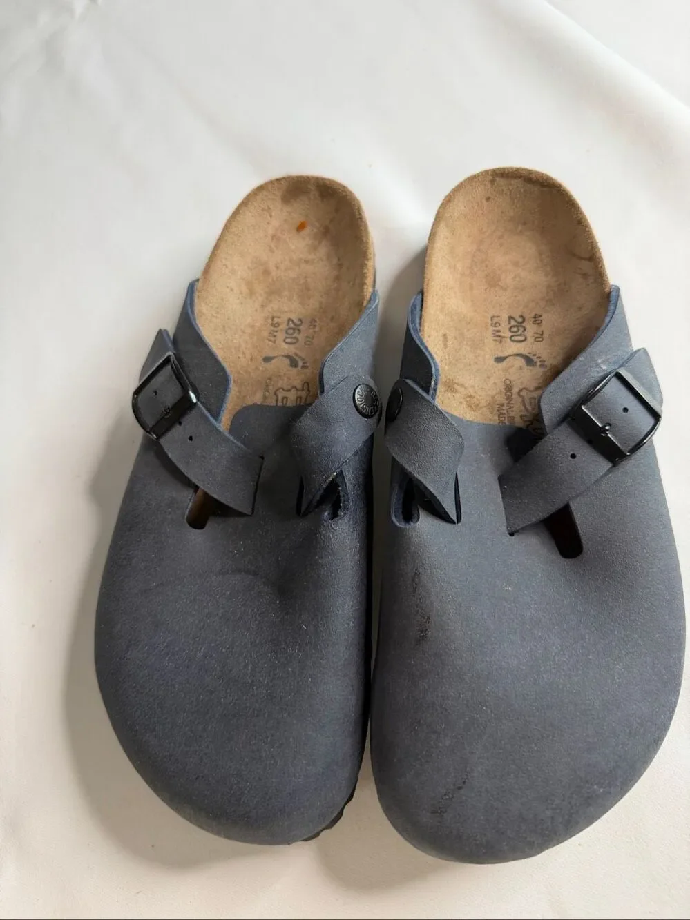 Birkenstock Boston Clogs Navy Blue Slip On Comfort Shoes Ladies 9 Men’s 7